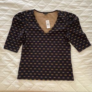 Half (1/2) Sleeve V-Neck Shoulder Puff Top-NWT